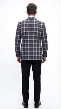 Men’s Big and Tall Charcoal Gray and Black Plaid Blazer – Grey Checker Windowpane Sport Coat