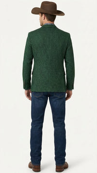 Men’s Green Western Blazer Jacket – Classic Cowboy Style Sport Coat for Wedding, Party and Formal Events