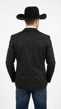Men’s Black Western Blazer – Embroidered Cowboy Sport Coat with Western Yoke for Rodeo & Country Wear