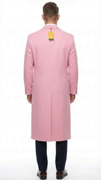 Men’s Pink Wool Blend Long Overcoat – Slim Fit Tailored Winter Coat - Carcoat - Topcoat