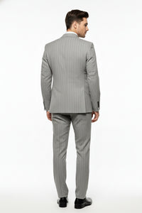 Men’s Grey and Black Pinstripe Double-Breasted Suit – 1920s Gangster Vintage Looking suit By Rossiman