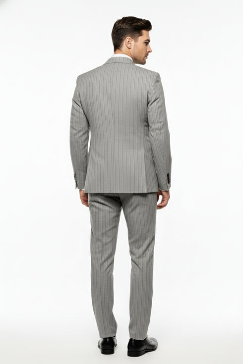 Men’s Grey and Black Pinstripe Double-Breasted Suit – 1920s Gangster Vintage Looking suit By Rossiman