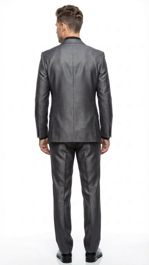 Mens Charcoal Gray Suit With Sheen -  | Shiny Texture Fabric Three Piece Wedding and Party Business