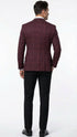 Men’s Burgundy Check Blazer – Windowpane Plaid blazer in Maroon Wine Color