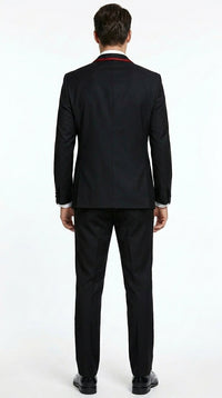 Statement Men's Black with Red Lapel Vested 100% Wool Tuxedo