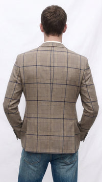 Men’s Tan Beige Peaky Blinders Glen Plaid Blazer English Style Textured Wool Winter Sport Coat Checkered Windowpane