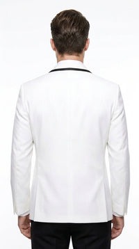 Men’s White Tuxedo Jacket – Black Trim Shawl Lapel Formal Dinner Blazer for Weddings, Prom Wedding Blazer Modern fit