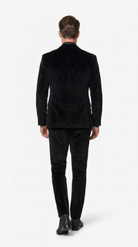 Men’s Black Velvet Tuxedo Suit – Peak Lapel Wedding, Prom and Formal Evening Velvet Pants