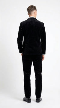 Men’s Black Velvet 2-Piece Suit – Notch Lapel Wedding, Prom and Formal Evening Suit