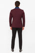 Mens Burgundy Tuxedo Dinner Jacket Blazer with Blue Satin Shawl Lapel Wedding and Party Jacket