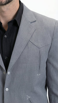 Mens Gray Western Blazer Set – Cowboy Style Jacket and Pants Outfit Classic Country Western Suit