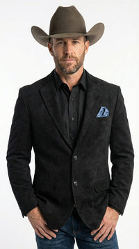 Men’s Black Suede Cowboy Blazer with Elbow Patch Sleeves – Black Western Style Suede Sport Coat for Casual and Smart Casual Wear