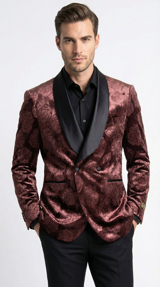 Mens Rust Copper Brick color Floral Jacquard Pasiley Blazer – Pattern ...