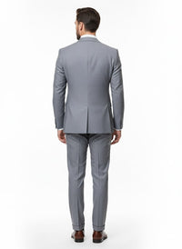 Mens Grey Tone on Tone Double-Breasted Suit – Classic Slim Fit 2 Piece Formal Business Gray Shadow Stripe