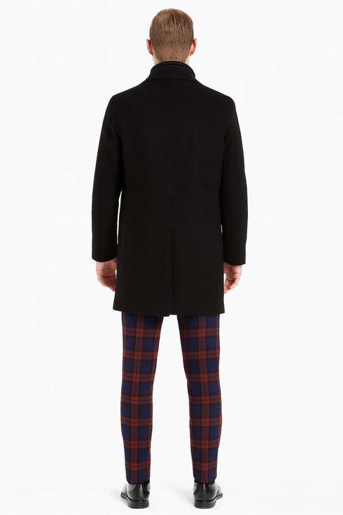 Mens Black Wool Overcoat – Classic Single-Breasted Winter Coat for Business and Formal Wear