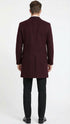 Men’s Burgundy Mid-Length Overcoat – Classic Fit Wool Blend Dress Coat Three Quarter Carcoat Topcoat