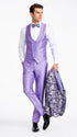 Men’s Lilac Lavender Prom Suit – Floral Shawl Lapel 3 Piece Tuxedo with Matching Vest and Pants