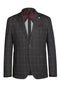 Mens Slim Fit Patch Pocket Vintage Style Sports Coat Blazers in Charcoal Grey Windowpane Plaid
