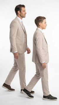 Dad & Son Matching Beige 3-Piece Suits – Father and Son Wedding Formal Suits in Tan Color