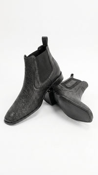 Men’s Shark Skin Cowboy Boots – Black Exotic Leather Western Chelsea Ankle Boots by Vestigium
