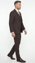 Men’s Vitali 3PC Suit – Choclate Brown and blue Plaid Check 3-Piece Suit with Double-Breasted Vest Modern Fit Side Vented