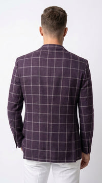Men's Purple Windowpane Sport Coat – Classic Fit Plaid Blazer Jacket for Business, Wedding & Casual Wear