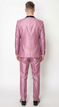 Men’s Shiny Mauve Pink 3 Piece Tuxedo – Wedding & Prom Suit with Black Shawl Lapel