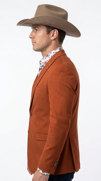 Men’s Rust Cowboy Western Blazer – Copper Brick  Color Two Button Sport Coat Peak Lapel Modern Fit