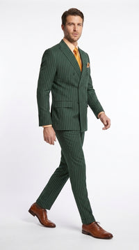 Men’s Hunter Green Pinstripe Double Breasted Suit – Vintage 1920s Great Gatsby Gangster Style