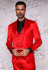 Men’s Red 3 Piece Slim Fit Shiny Satin Suit, Formal Wedding Prom Party Dress Suit