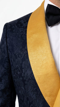 Men’s Black and Gold Hollywood Tuxedo – Double-Breasted Shawl Lapel Prom, Wedding and Formal Suit