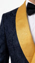 Men’s Black and Gold Hollywood Tuxedo – Double-Breasted Shawl Lapel Prom, Wedding and Formal Suit