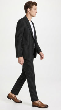 Men’s Black Pinstripe 2-Piece Tuxedo Suit – Two-Button Jacket and Matching Formal Pants