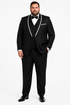 3-Piece Tailored Fit Wool Suit with Bow Tie and Flat Front Pants - Black