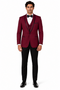 3-Piece Tailored Fit Wool Suit with Bow Tie and Flat Front Pants - Burgundy