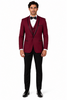 3-Piece Tailored Fit Wool Suit with Bow Tie and Flat Front Pants - Burgundy