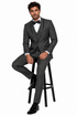 3-Piece Tailored Fit Wool Suit with Bow Tie and Flat Front Pants - Charcoal