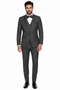 3-Piece Tailored Fit Wool Suit with Bow Tie and Flat Front Pants - Charcoal