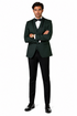 3-Piece Tailored Fit Wool Suit with Bow Tie and Flat Front Pants - Hunter