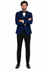3-Piece Tailored Fit Wool Suit with Bow Tie and Flat Front Pants - Navy