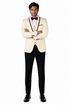 3-Piece Tailored Fit Wool Suit with Bow Tie and Flat Front Pants - Off-White