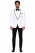 3-Piece Tailored Fit Wool Suit with Bow Tie and Flat Front Pants - White