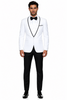 3-Piece Tailored Fit Wool Suit with Bow Tie and Flat Front Pants - White