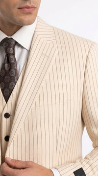 Men’s Ivory Cream Pinstripe Scarface Suit – Vintage Gangster Modern Fit 3-Piece Wedding Suit