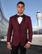 Mens Vested Wool Tuxedo in Shawl Lapel with Satin Trim in Burgundy & Black