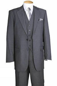Mens Classic 2 Button Vested Ton on Ton Suit in Grey