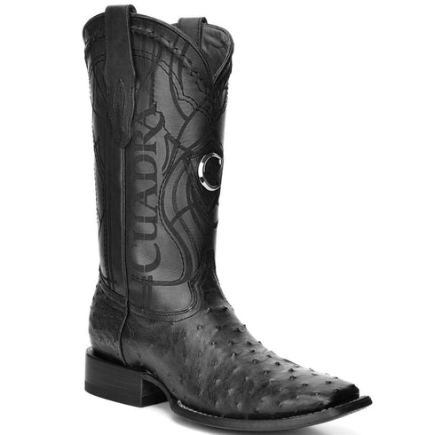 Cuadra Black Ostrich Boots Square Toe