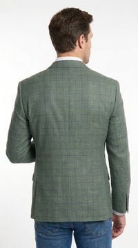 Men’s Sage Green Windowpane 2-Piece Suit – Modern Fit Plaid Wedding, Business and Formal Suit
