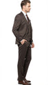 Men’s Chocolate Brown Textured 3-Piece Suit – Luxury Double-Breasted Vest Formal Set