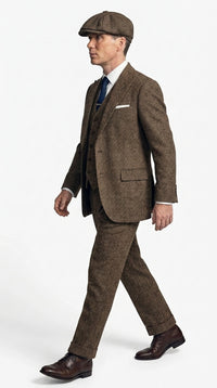 Men's Thomas Shelby Brown Herringbone 3-Piece Suit – Peaky Blinders 1920s Vintage-Style Suit with Matching Vest & Trousers
